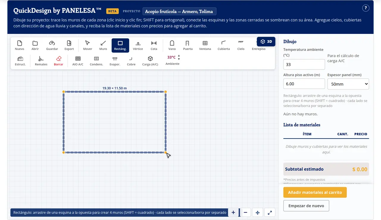 QuickDesign: trazando el proyecto con el ratón y la medida en vivo