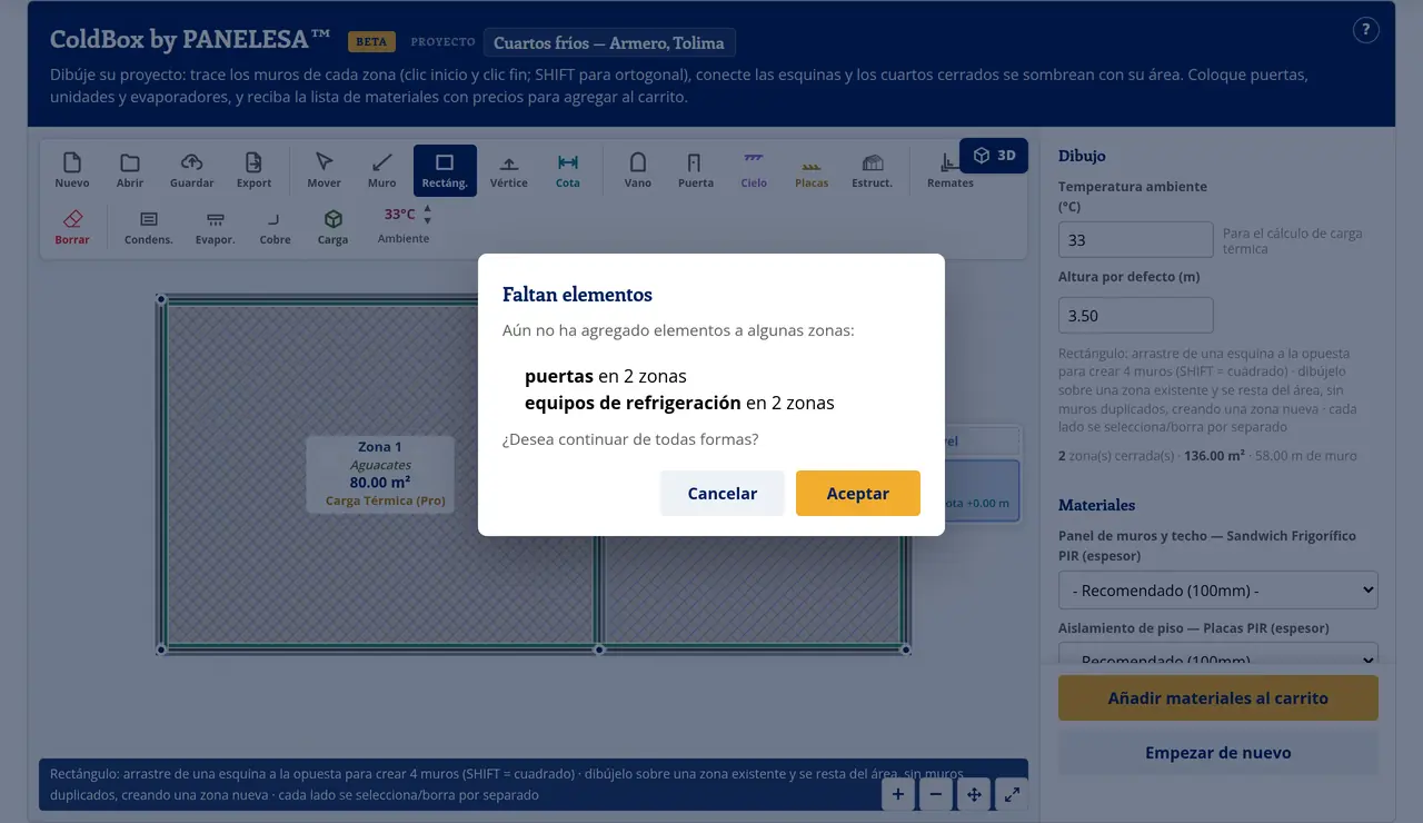 ColdBox: los materiales añadidos al carrito